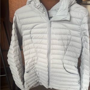 Gray Quilted Puffer Jacket with High Collar